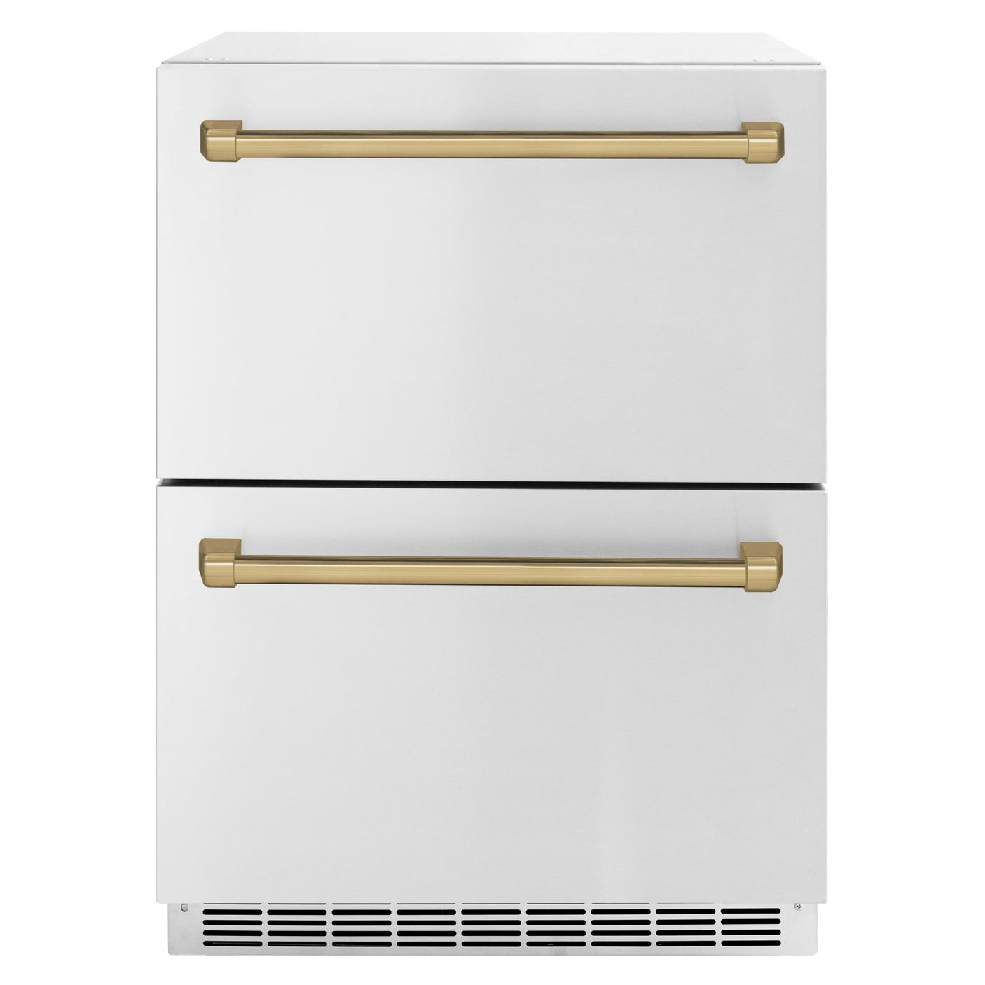 ZLINE Autograph Edition 24 in. Touchstone 168 Can Outdoor-Rated Dual Refrigerator Drawer with Stainless Steel Doors and Champagne Bronze Handles (RDSOZ-ST-24-CB)