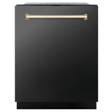 ZLINE Autograph Edition 24" 3rd Rack Top Touch Control Tall Tub Dishwasher in Black Stainless Steel with Accent Handle, 45dBa (DWMTZ-BS-24) [Color: Gold]