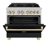 ZLINE Autograph Edition 36" 4.6 cu. ft. Dual Fuel Range with Gas Stove and Electric Oven in Stainless Steel with Black Matte Door and Polished Gold Accents (RAZ-BLM-36-G)