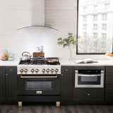 ZLINE Autograph Edition 36" 4.6 cu. ft. Dual Fuel Range with Gas Stove and Electric Oven in Stainless Steel with Black Matte Door and Polished Gold Accents (RAZ-BLM-36-G)