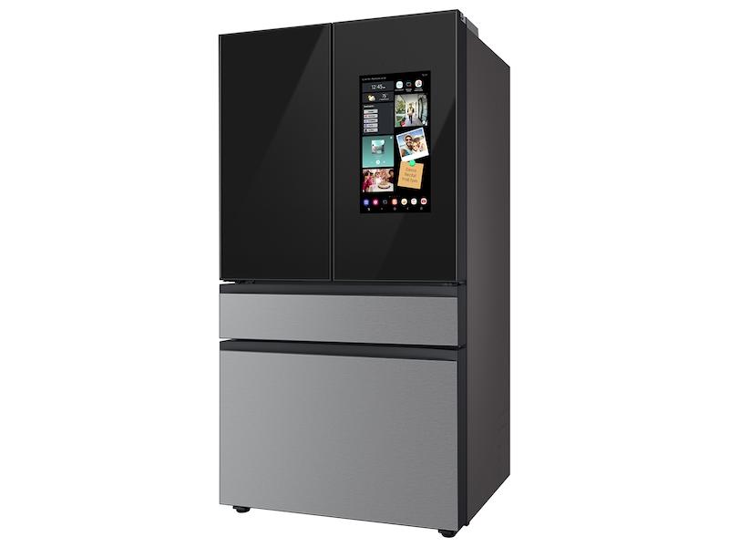 Bespoke Counter Depth 4-Door French Door Refrigerator (23 cu. ft.) - in Charcoal Glass Top and Family Hub™ Panels with Stainless Steel Middle and Bottom Panels