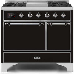 Majestic II 40 Inch Dual Fuel Liquid Propane Freestanding Range in Glossy Black with Chrome Trim