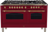 60" Nostalgie Series Freestanding Double Oven Dual Fuel Range with 8 Sealed Burners and Griddle in Burgundy