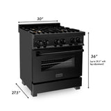 ZLINE 30 in. 4.0 cu. ft. Dual Fuel Range with Gas Stove and Electric Oven in Black Stainless Steel (RAB-BR-30)