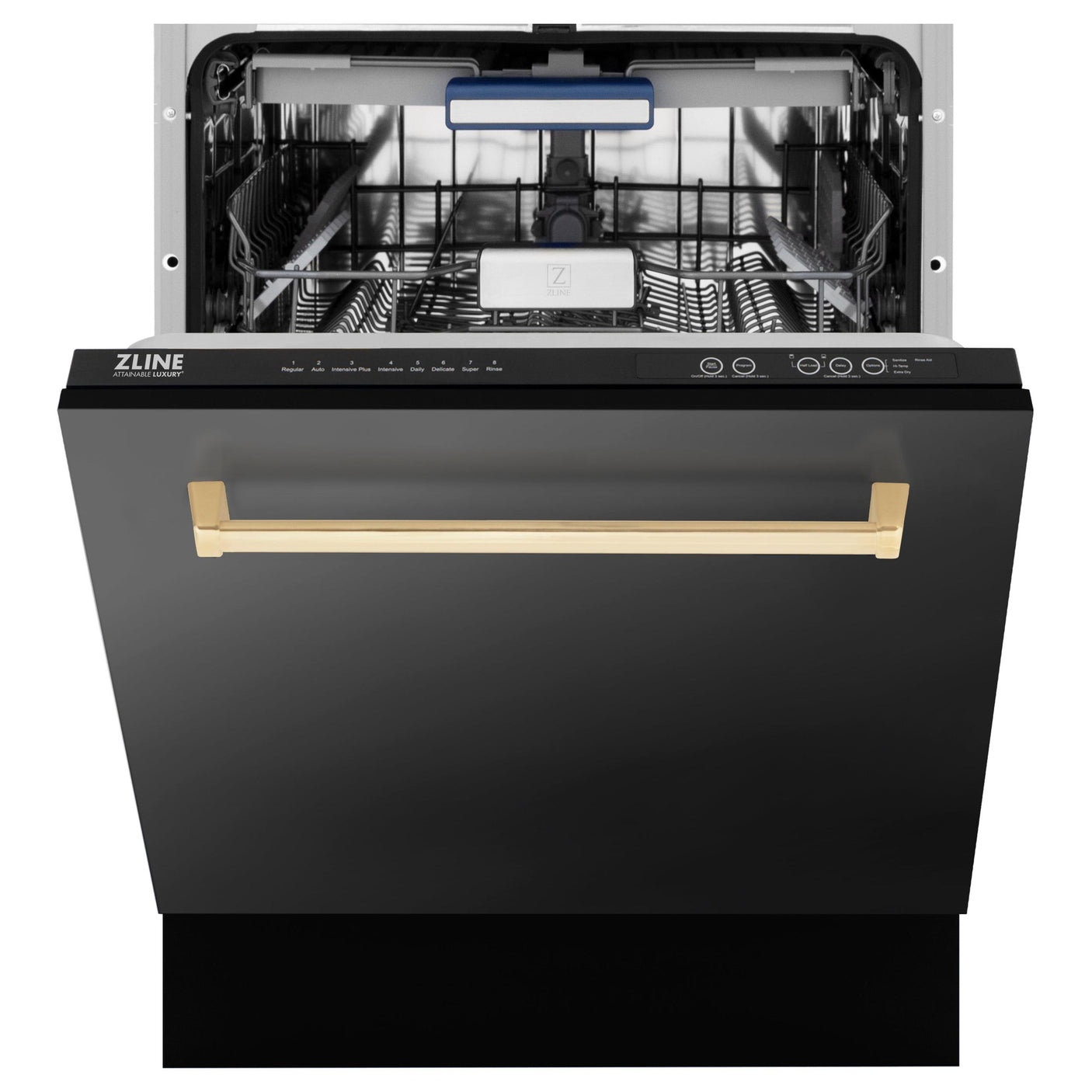 ZLINE Autograph Edition 24" 3rd Rack Top Control Tall Tub Dishwasher in Black Stainless Steel with Accent Handle, 51dBa (DWVZ-BS-24) [Color: Champagne Bronze]