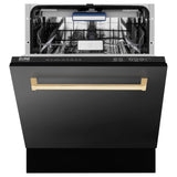 ZLINE Autograph Edition 24" 3rd Rack Top Control Tall Tub Dishwasher in Black Stainless Steel with Accent Handle, 51dBa (DWVZ-BS-24) [Color: Champagne Bronze]