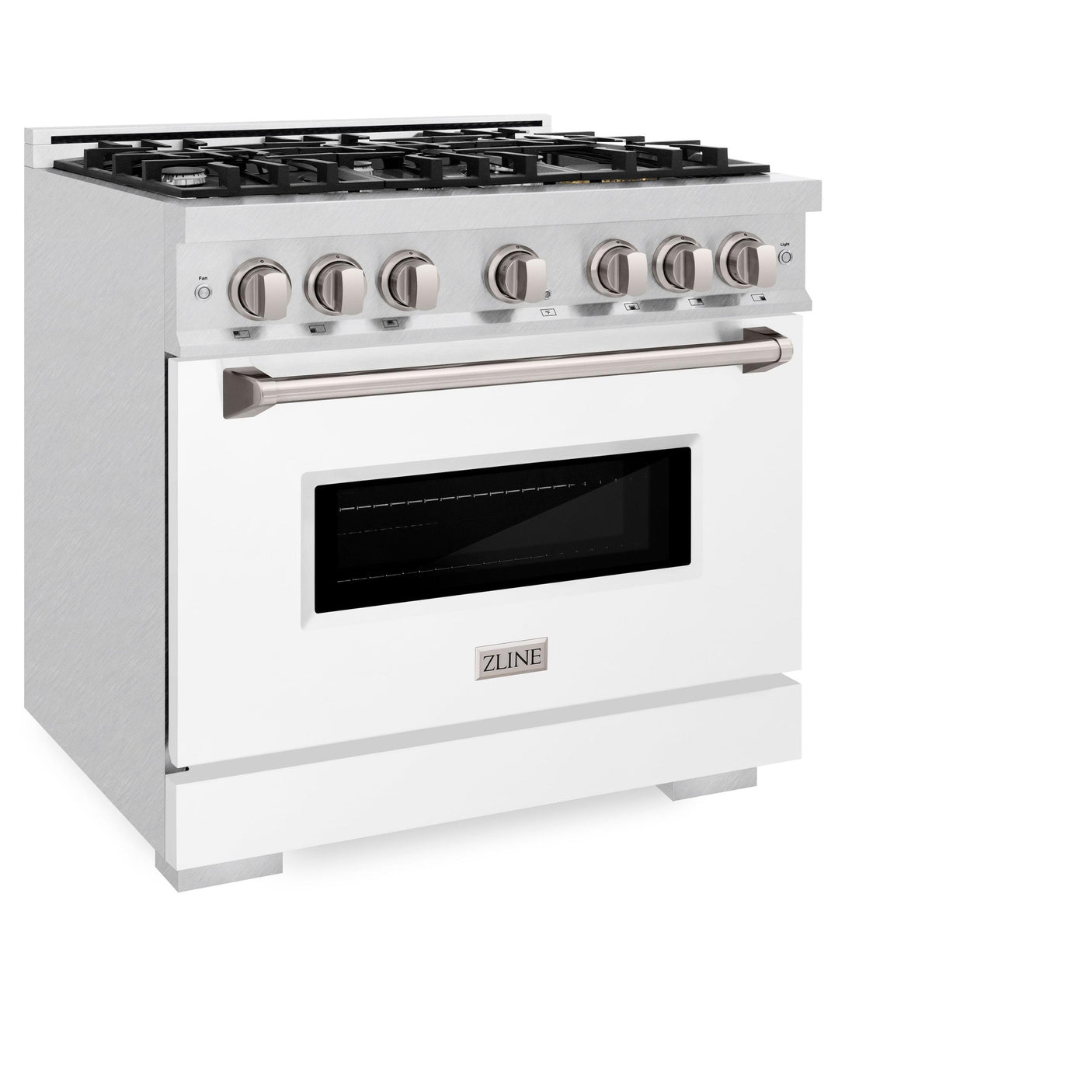 ZLINE 36 in. 5.2 cu. ft. Classic Dual Fuel Range with 6 Burner Gas Cooktop and Electric Convection Oven in DuraSnow' Stainless Steel with White Matte Door (CDRS-WM-36)