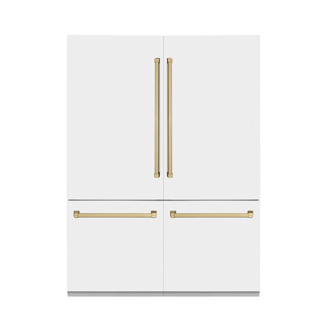 ZLINE 60" Autograph Edition 32.2 cu. ft. Built-in 4-Door French Door Refrigerator with Internal Water and Ice Dispenser in White Matte with Champagne Bronze Accents (RBIVZ-WM-60-CB)