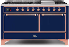 Majestic II 60 Inch Dual Fuel Natural Gas Freestanding Range in Blue with Copper Trim