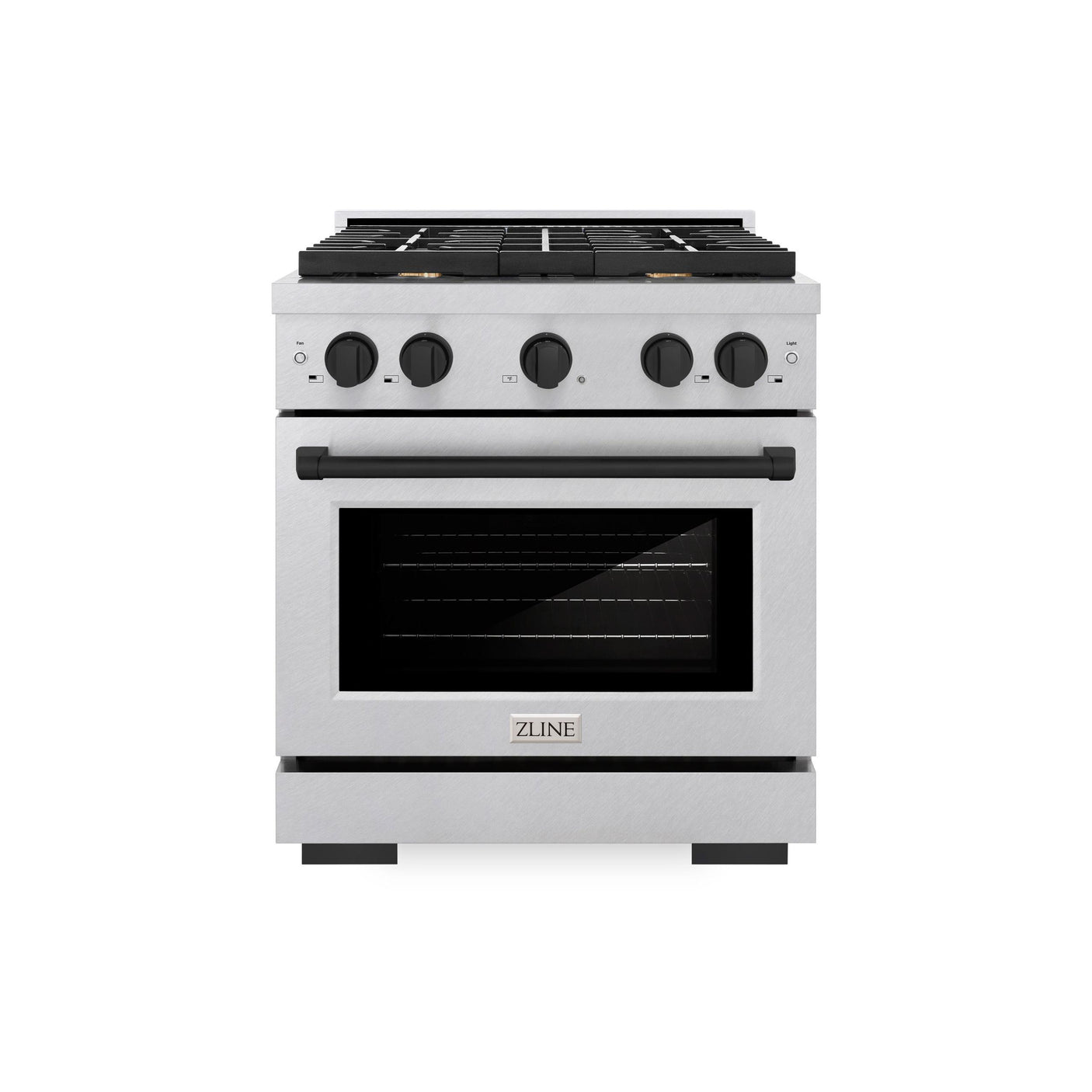 ZLINE Autograph Edition 30 in. 4.2 cu. ft. Paramount Dual Fuel Range with 4 Burner Gas Cooktop and Electric Convection Oven in DuraSnow' Stainless Steel with Matte Black Accents (SDRSZ-30-MB)