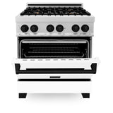 ZLINE Autograph Edition 30" 4.0 cu. ft. Dual Fuel Range with Gas Stove and Electric Oven in DuraSnow Stainless Steel with White Matte Door and Accents (RASZ-WM-30) [Color: Matte Black]