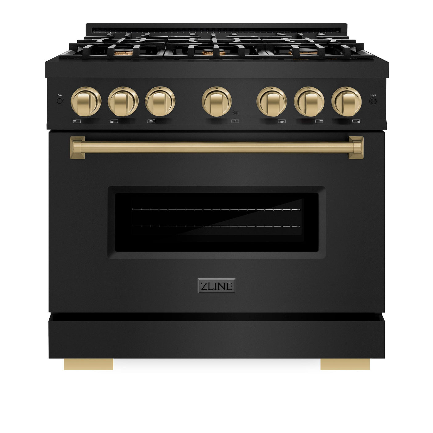 ZLINE Autograph Edition 36 in. 5.2 cu. ft. Classic Gas Range with 6 Burner Cooktop and Convection Gas Oven in Black Stainless Steel and Champagne Bronze Accents (CGRBZ-36-CB)