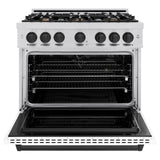 ZLINE Autograph Edition 36 in. 5.2 cu. ft. Classic Dual Fuel Range with 6 Burner Gas Cooktop and Electric Convection Oven in Stainless Steel with White Matte Door and Matte Black Accents (CDRZ-WM-36-MB)