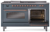 Nostalgie II 60 Inch Dual Fuel Liquid Propane Freestanding Range in Blue Grey with Copper Trim