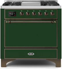 Majestic II 36 Inch Dual Fuel Liquid Propane Freestanding Range in Emerald Green with Bronze Trim