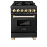 ZLINE Autograph Edition 24" 2.8 cu. ft. Dual Fuel Range with Gas Stove and Electric Oven in Black Stainless Steel with Polished Gold Accents (RABZ-24) [Color: Champagne Bronze Accents]