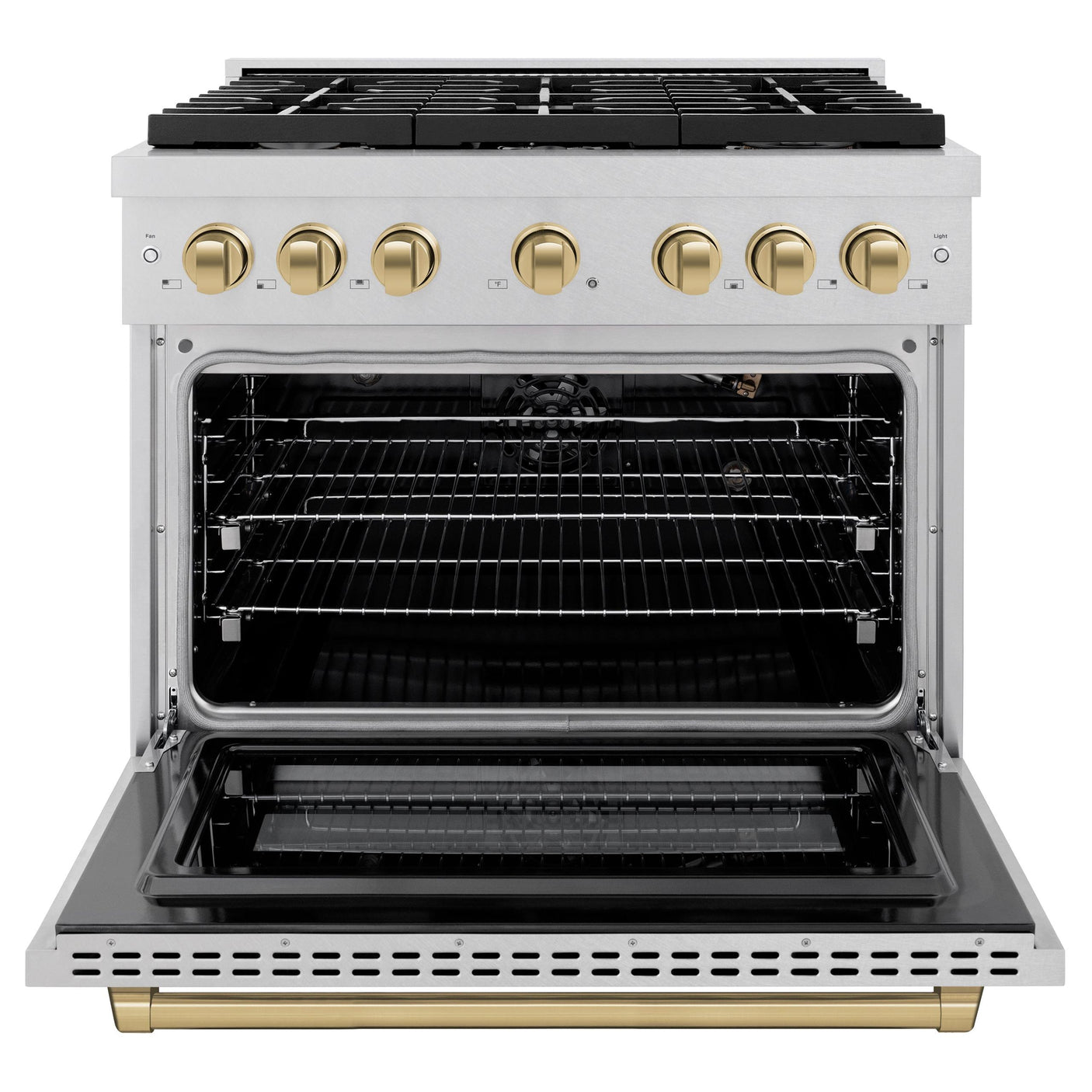 ZLINE Autograph Edition 36 in. 5.2 cu. ft. 6 Burner Gas Range with Convection Gas Oven in DuraSnow' Stainless Steel and Champagne Bronze Accents (SGRSZ-36-CB)