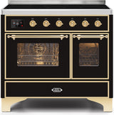 Majestic II 40 Inch Electric Freestanding Range in Glossy Black with Brass Trim