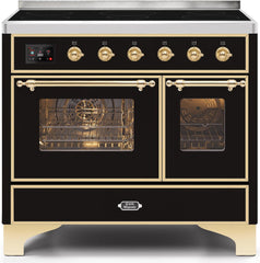 Majestic II 40 Inch Electric Freestanding Range in Glossy Black with Brass Trim