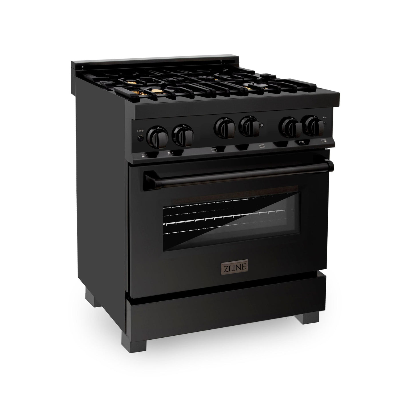 ZLINE 30" 4.0 cu. ft. Range with Gas Stove and Gas Oven in Black Stainless Steel with Brass Burners (RGB-BR-30)