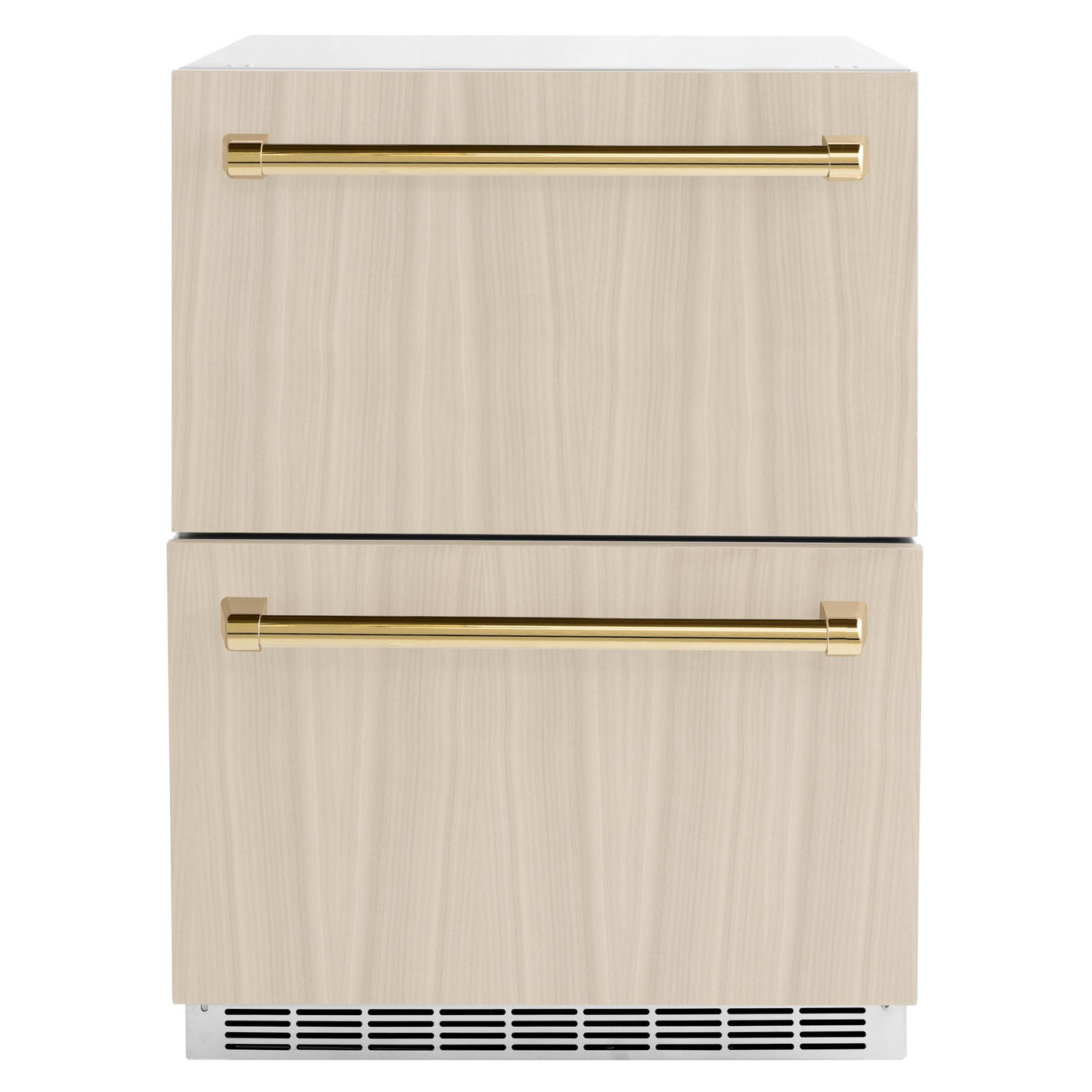 ZLINE Autograph Edition 24 in. Touchstone 168 Can Outdoor-Rated Dual Refrigerator Drawer with Panel-Ready Doors and Polished Gold Handles (RDSPOZ-24-G)