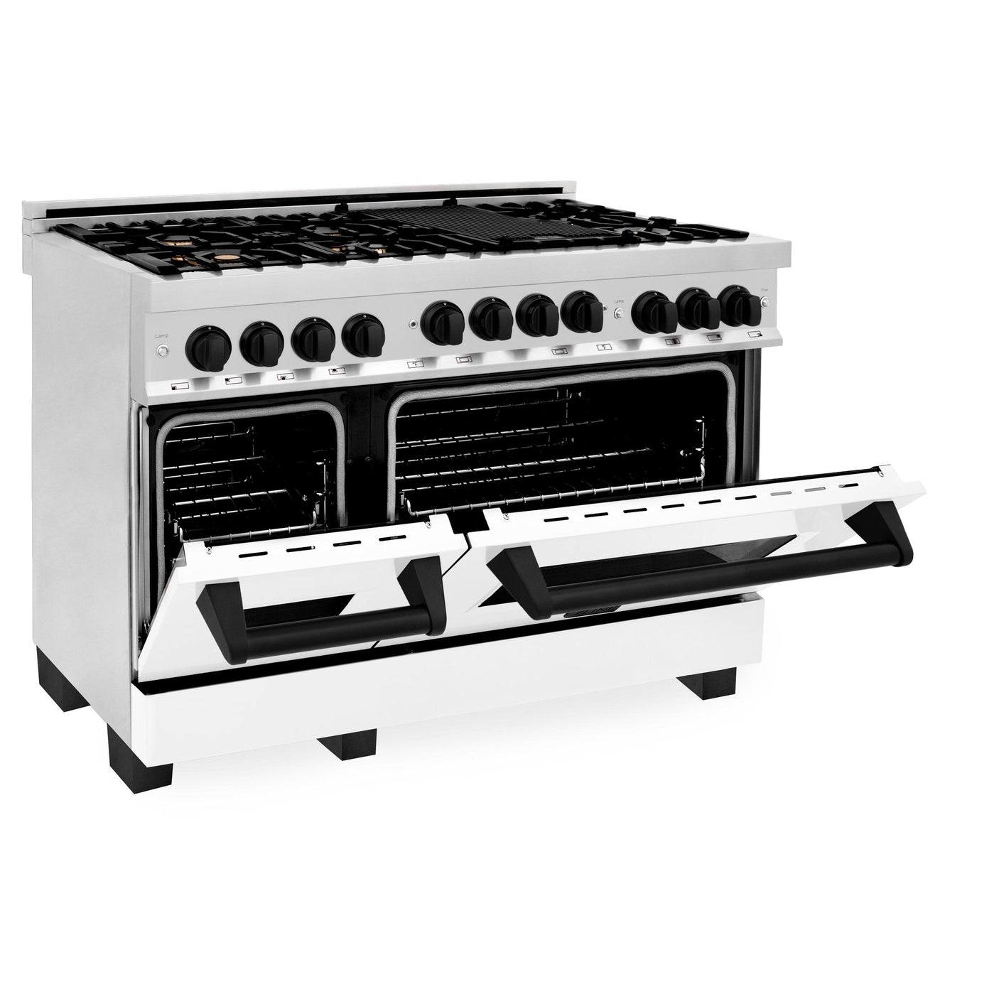 ZLINE Autograph Edition 48" 6.0 cu. ft. Range with Gas Stove and Gas Oven in Stainless Steel with White Matte Door with Accents (RGZ-WM-48) [Color: Champagne Bronze]