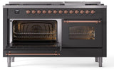 Nostalgie II 60 Inch Dual Fuel Liquid Propane Freestanding Range in Matte Graphite with Copper Trim