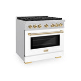 ZLINE Autograph Edition 36 in. 5.2 cu. ft. Paramount Dual Fuel Range with 6 Burner Gas Cooktop and Electric Convection Oven in DuraSnow' Stainless Steel with White Matte Door and Polished Gold Accents (SDRSZ-WM-36-G)