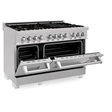 ZLINE 48 in. DuraSnow Stainless Steel 6.0 cu.ft. 7 Gas Burner/Electric Oven Range with Color Door Options (RAS-SN-48) [Color: DuraSnow Stainless Steel with Brass Burners]