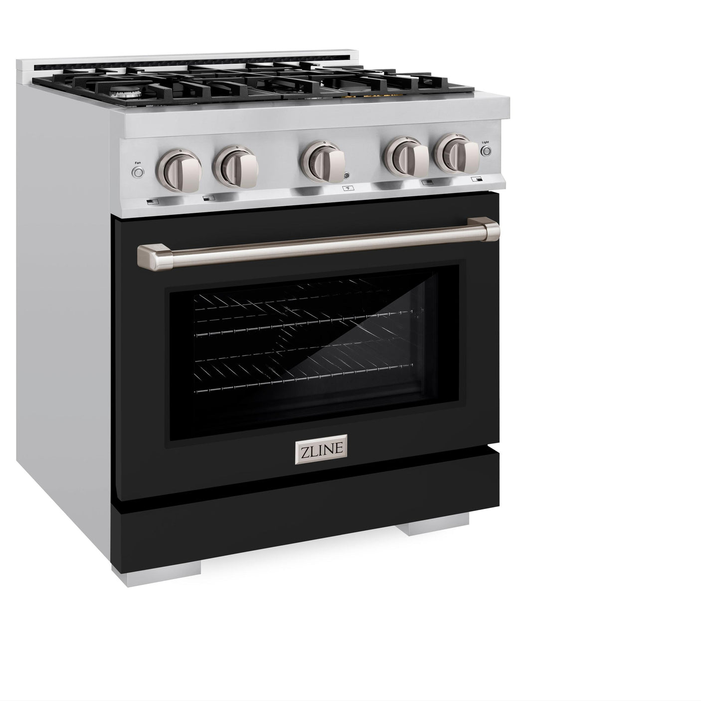 ZLINE 30 in. 4.2 cu. ft. Select Dual Fuel Range with 4 Burner Gas Cooktop and Electric Convection Oven in Stainless Steel with Black Matte Door (HDR-BLM-30)