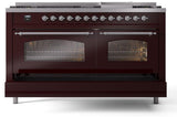 Nostalgie II 60 Inch Dual Fuel Liquid Propane Freestanding Range in Burgundy with Chrome Trim