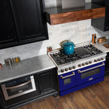 ZLINE 48 in. Dual Fuel Range with Gas Stove and Electric Oven in Stainless Steel (RA48) [Color: Blue Matte]