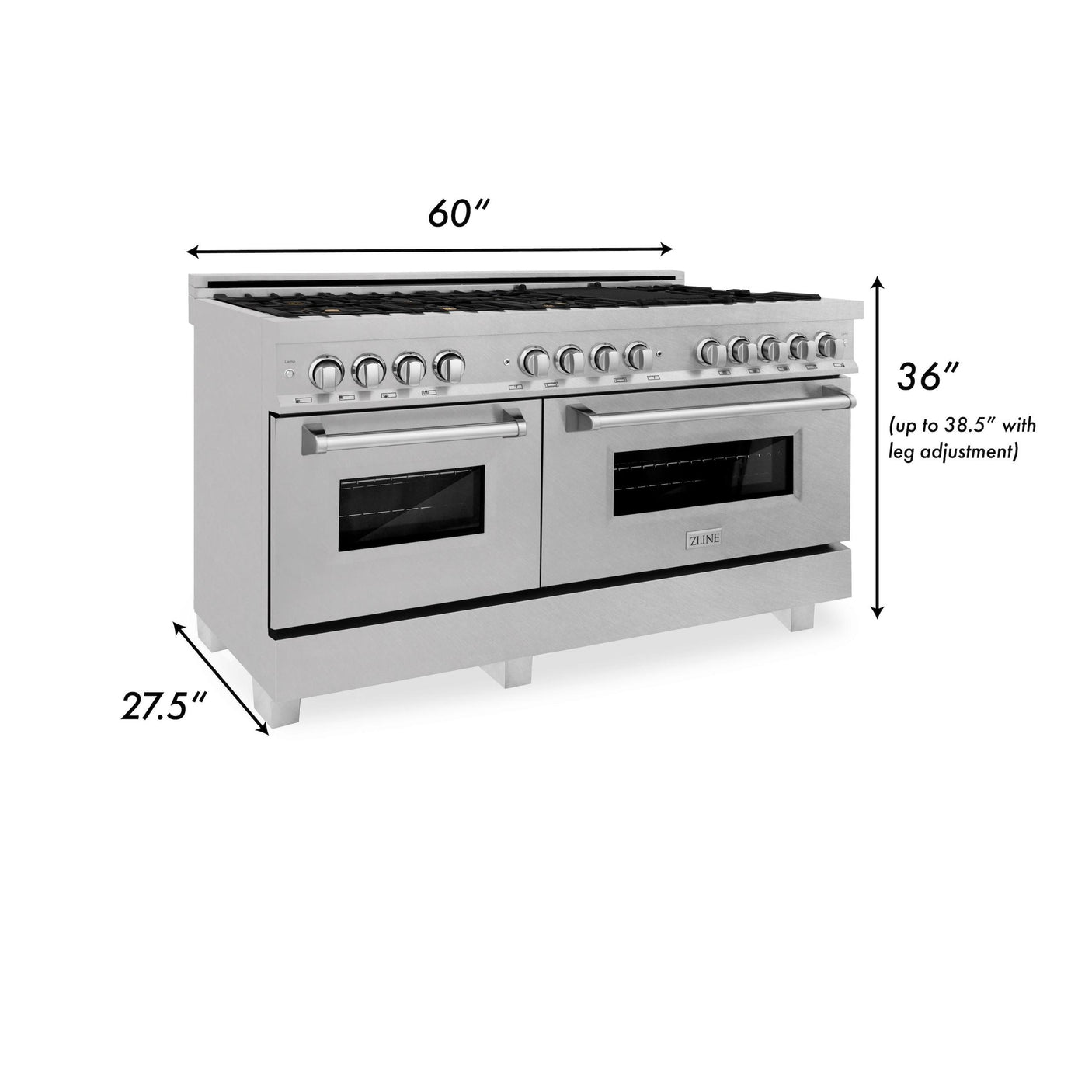 ZLINE 60 in. 7.4 cu. ft. Electric Oven and Gas Cooktop Dual Fuel Range with Griddle and Brass Burners in Fingerprint Resistant Stainless (RAS-SN-BR-GR-60)