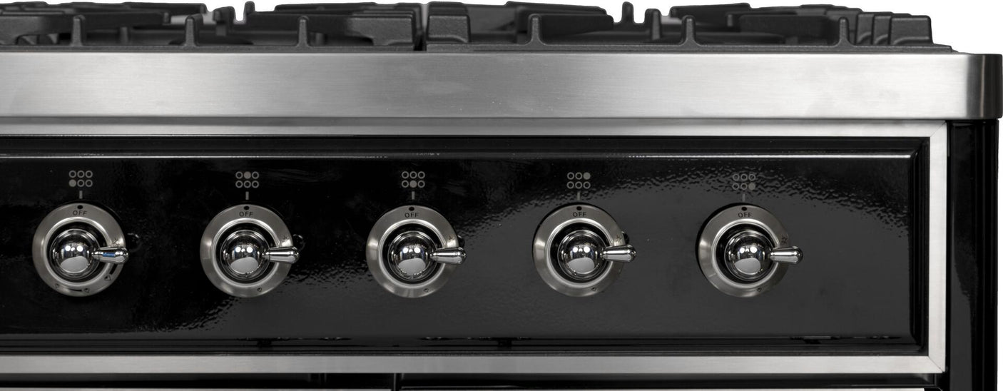 Majestic II 40 Inch Dual Fuel Natural Gas Freestanding Range in Glossy Black with Chrome Trim