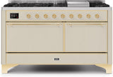 Majestic II 60 Inch Dual Fuel Liquid Propane Freestanding Range in Antique White with Brass Trim