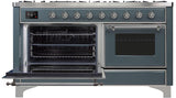 Majestic II 60 Inch Dual Fuel Natural Gas Freestanding Range in Blue Grey with Chrome Trim