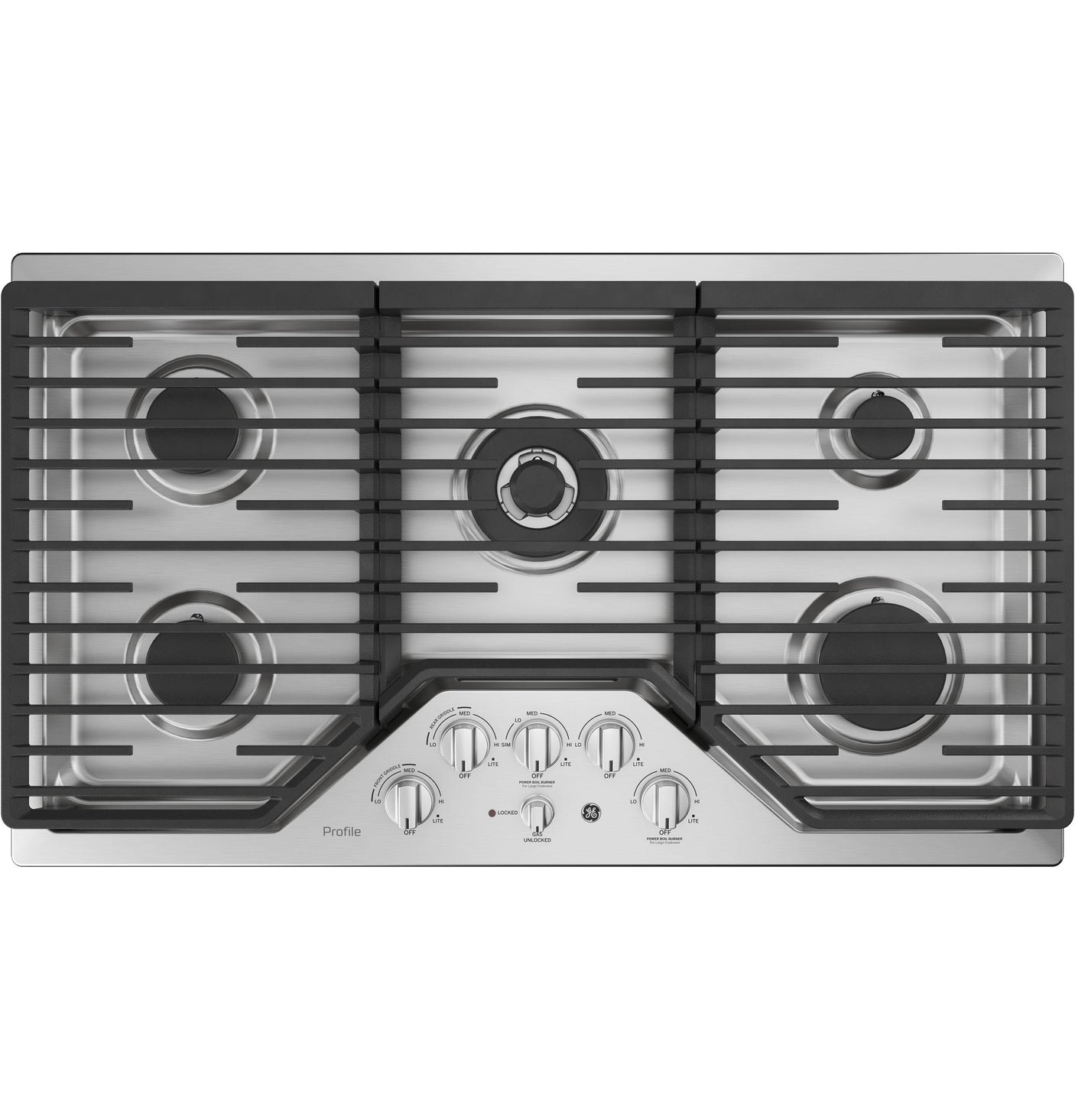 GE Profile™ 36" Built-In Tri-Ring Gas Cooktop with 5 Burners and Included Extra-Large Integrated Griddle