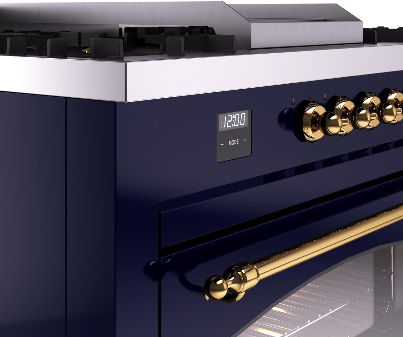 Nostalgie II 60 Inch Dual Fuel Liquid Propane Freestanding Range in Blue with Brass Trim