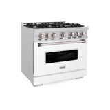 ZLINE 36 in. 5.2 cu. ft. Classic Dual Fuel Range with 6 Burner Gas Cooktop and Electric Convection Oven in Stainless Steel with White Matte Door (CDR-WM-36)