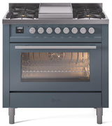 Professional Plus II 36 Inch Dual Fuel Liquid Propane Freestanding Range in Blue Grey with Trim