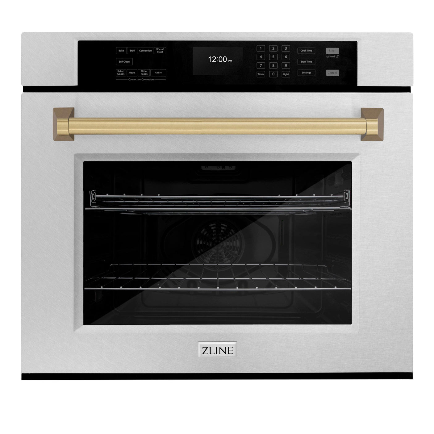 ZLINE 30 in. Autograph Edition Professional True Convection Single Wall Oven with Air Fry and Self Clean in DuraSnow' Stainless Steel with Champagne Bronze Handle (WASSZ-30-CB)