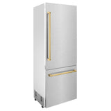 ZLINE 30" Autograph Edition 16.1 cu. ft. Built-in 2-Door Bottom Freezer Refrigerator with Internal Water and Ice Dispenser in Fingerprint Resistant Stainless Steel with Polished Gold Accents (RBIVZ-SN-30-G)