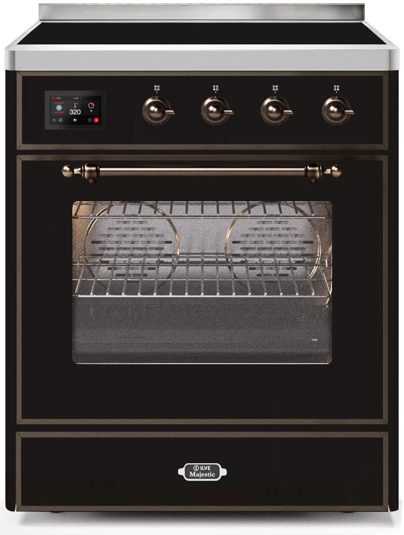 Majestic II 30 Inch Electric Freestanding Range in Glossy Black with Bronze Trim