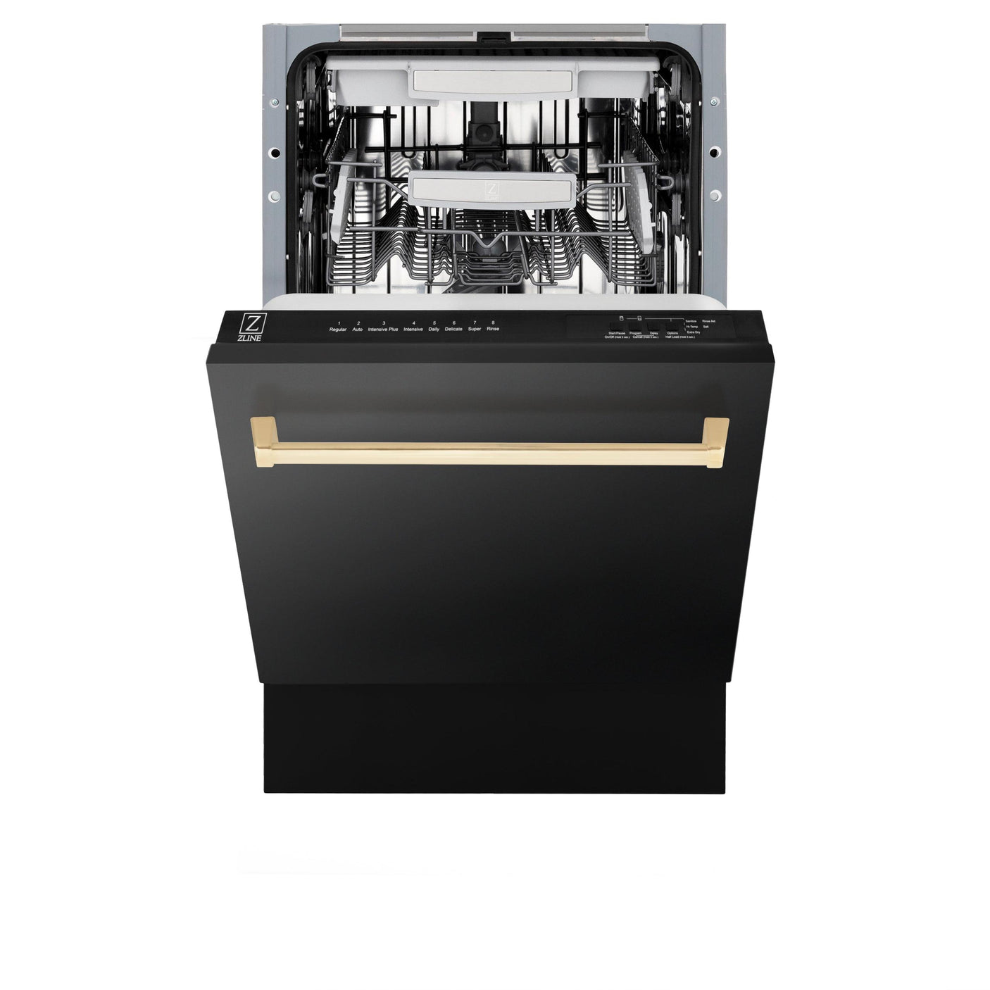 ZLINE Autograph Edition 18 Compact 3rd Rack Top Control Dishwasher in Black Stainless Steel with Accent Handle, 51dBa (DWVZ-BS-18) [Color: Gold]