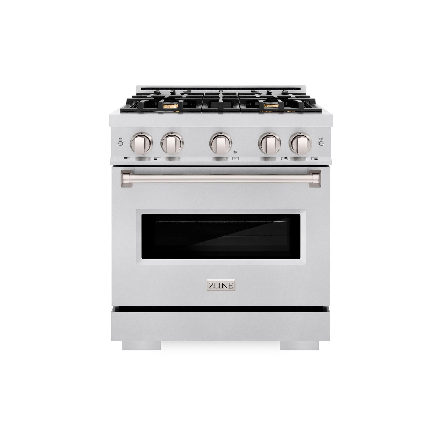 ZLINE 30 in. 4.2 cu. ft. Classic Dual Fuel Range with Gas Cooktop and Electric Convection Oven in DuraSnow' Stainless Steel with 4 Brass Burners (CDRS-BR-30)