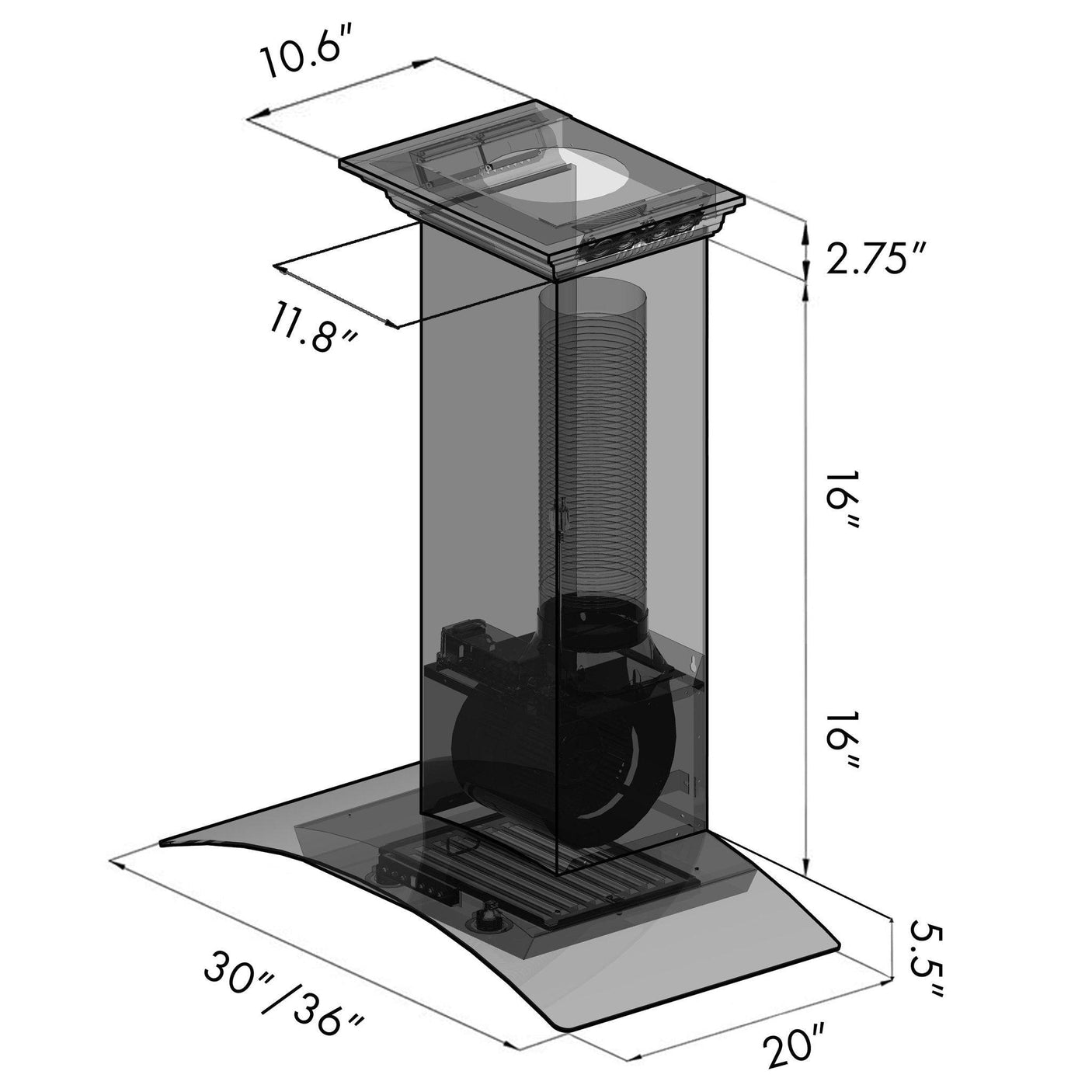 ZLINE Wall Mount Range Hood in Stainless Steel with Built-in ZLINE CrownSound Bluetooth Speakers (KZCRN-BT)