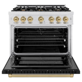 ZLINE Autograph Edition 36 in. 5.2 cu. ft. Select Dual Fuel Range with 6 Burner Gas Cooktop and Electric Convection Oven in DuraSnow' Stainless Steel with Black Matte Door and Champagne Bronze Accents (HDRSZ-BLM-36-CB)