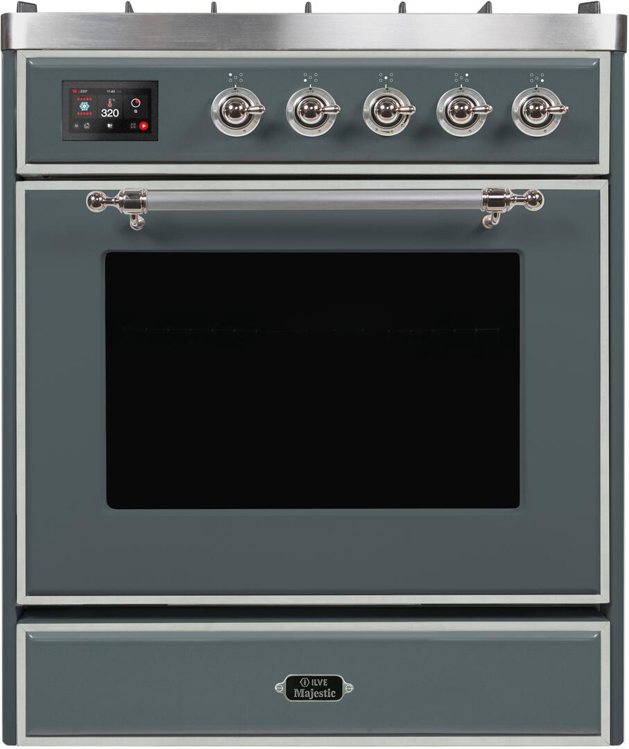 Majestic II 30 Inch Dual Fuel Liquid Propane Freestanding Range in Blue Grey with Chrome Trim