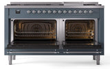 Nostalgie II 60 Inch Dual Fuel Natural Gas Freestanding Range in Blue Grey with Chrome Trim