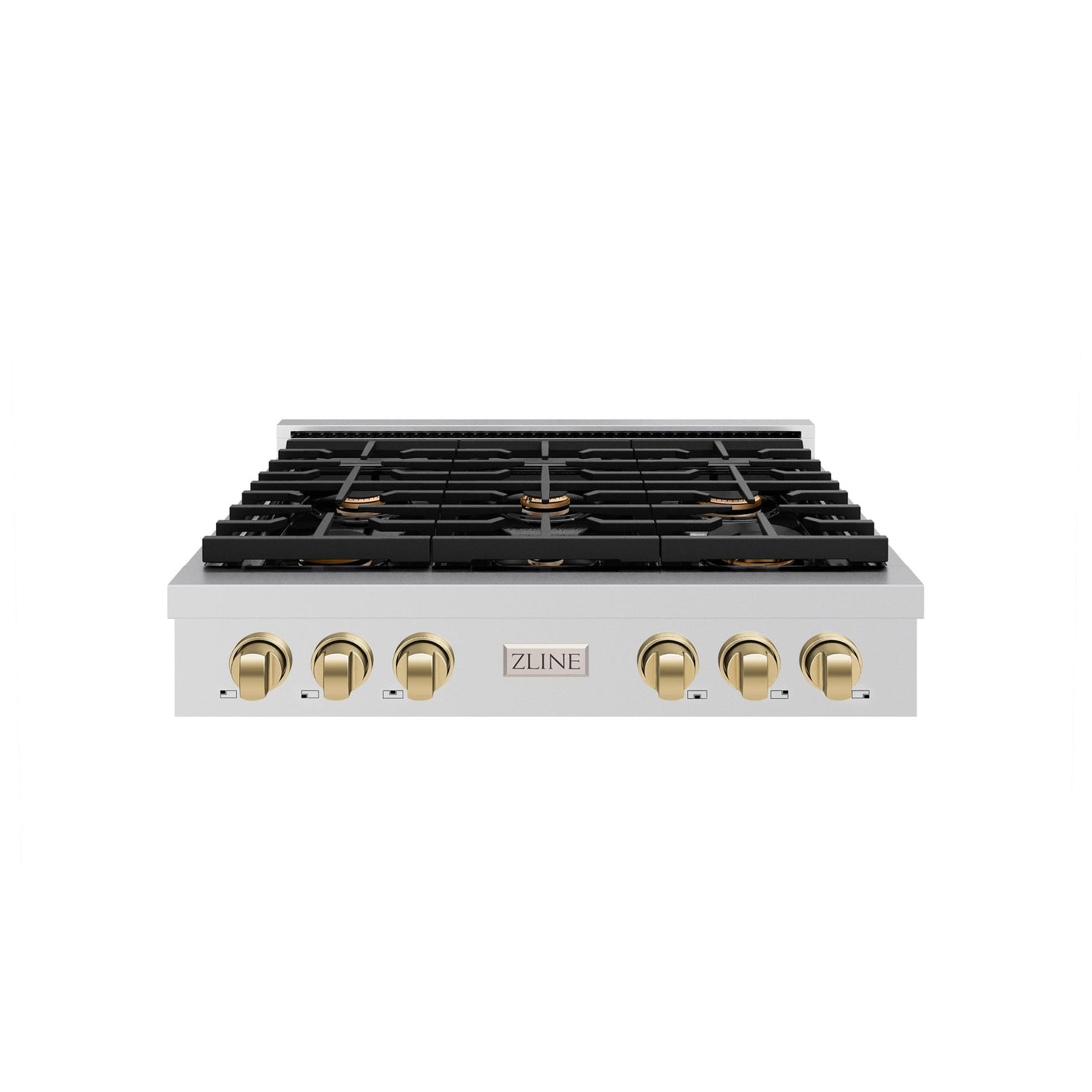 ZLINE 36 in. Autograph Edition Paramount Gas Rangetop with 6 Burners and Porcelain Cooktop in Stainless Steel with Champagne Bronze Accents (SRTZ-36-CB)